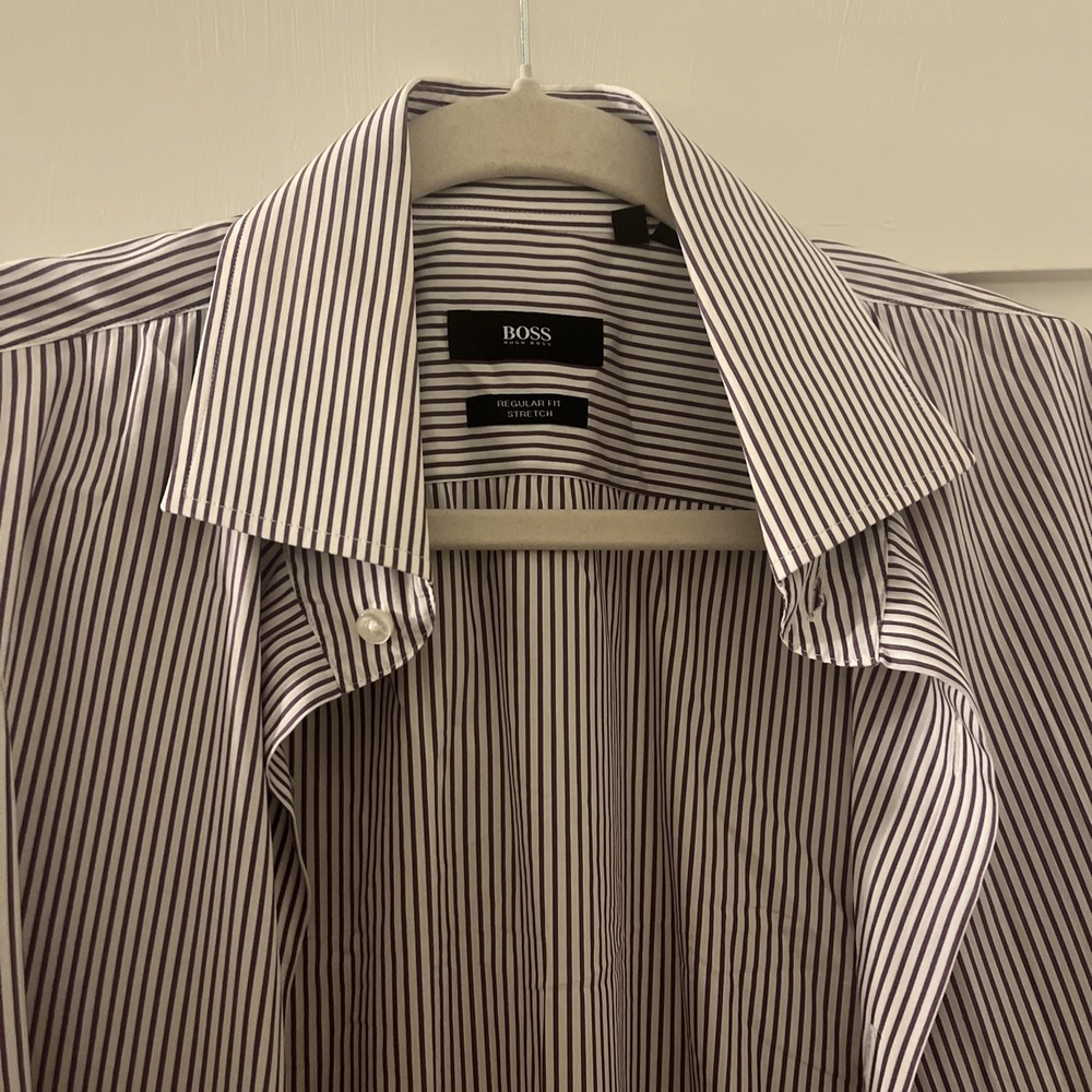 Hugo Boss Regular Fit Stretch Men's Buttoned Down Dress Shirt 16 / 41 Strips